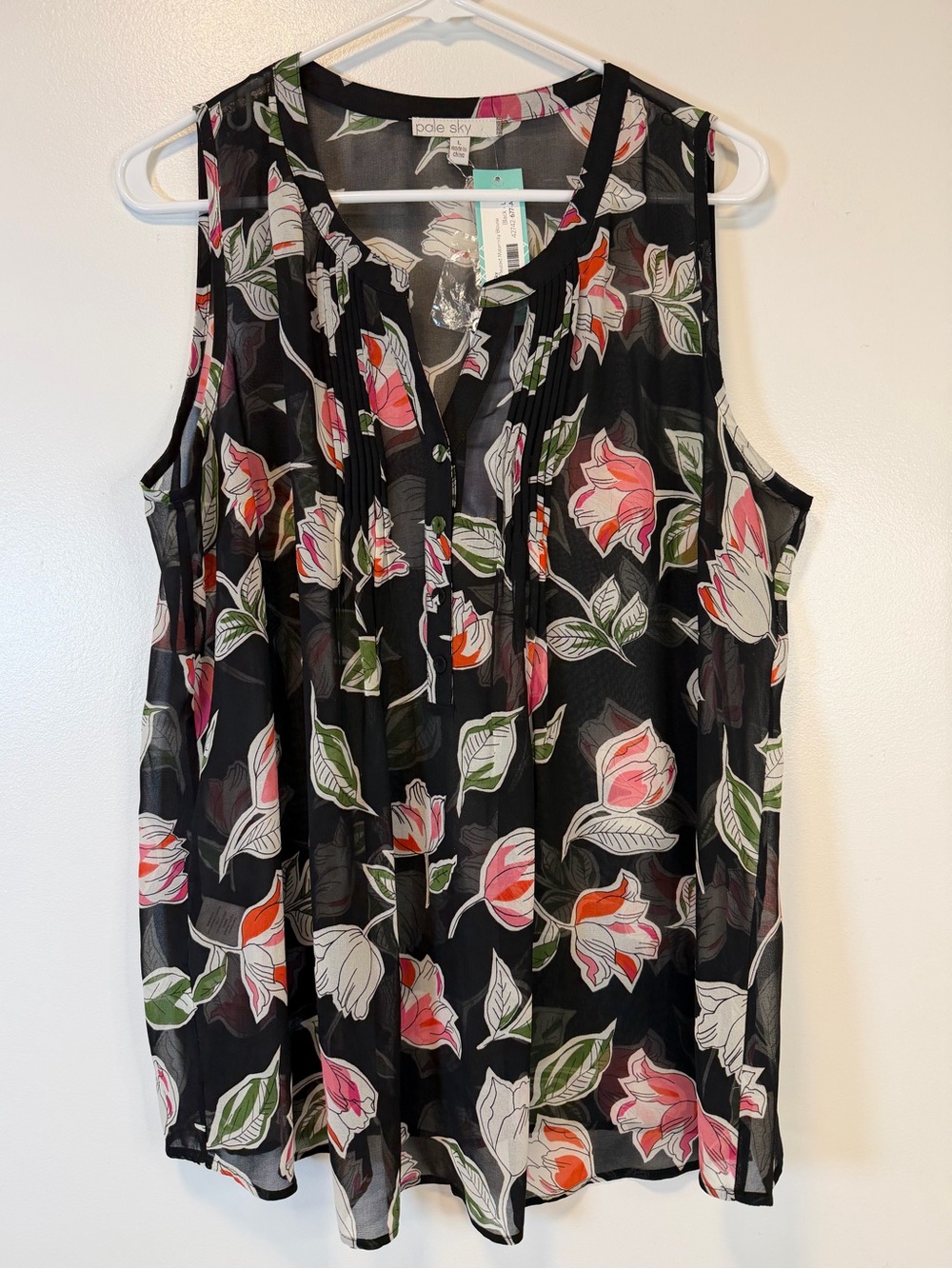 Pale Sky Lottie Black Floral Sleeveless Sheer Maternity Blouse Size Large